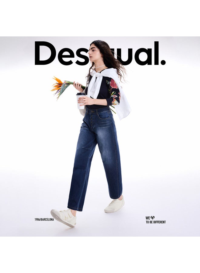 DESIGUAL Autumn/Winter 2025 New Collection Dark Blue Embroidered Patch Pocket Jeans - Image 3