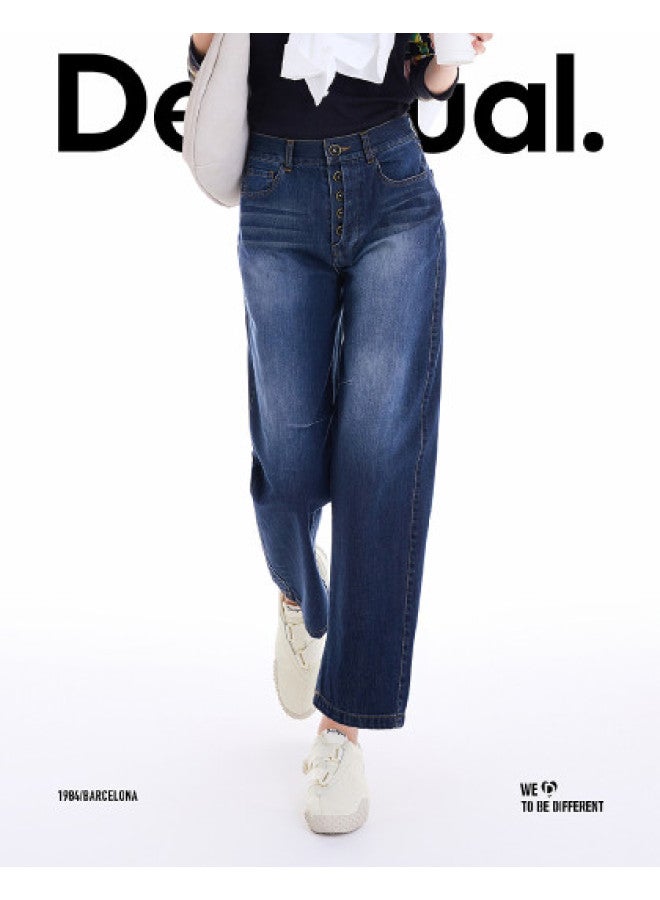 DESIGUAL Autumn/Winter 2025 New Collection Dark Blue Embroidered Patch Pocket Jeans - Image 1