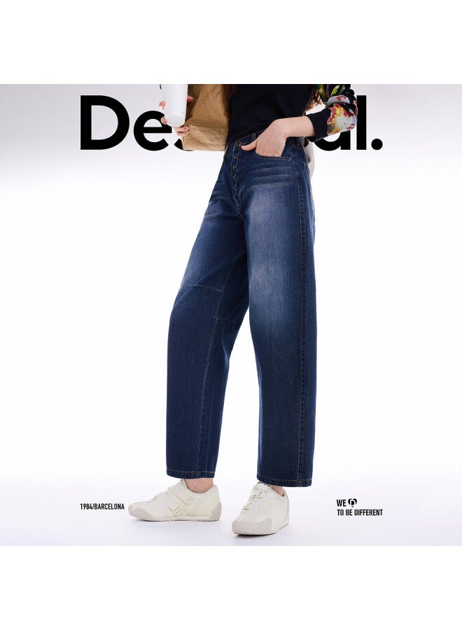 DESIGUAL Autumn/Winter 2025 New Collection Dark Blue Embroidered Patch Pocket Jeans - Image 4