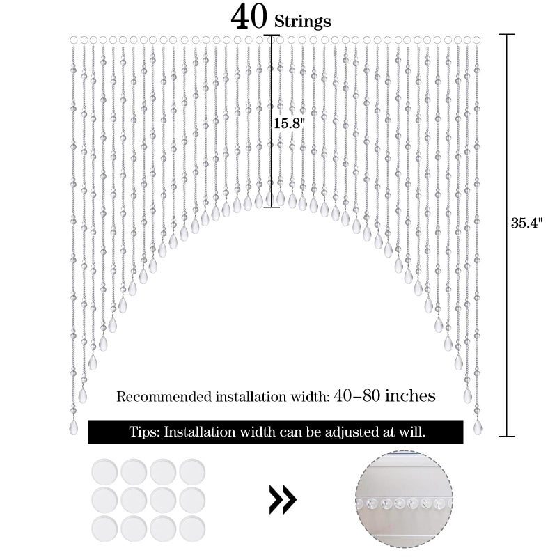 Osunnus Crystal Glass Beaded Curtain for Doorway Hanging Door Beads Curtain Arched Beaded Valance Crystal Hippie Decor for Door Entrance Window Closet, 40 Strings Clear - Image 4