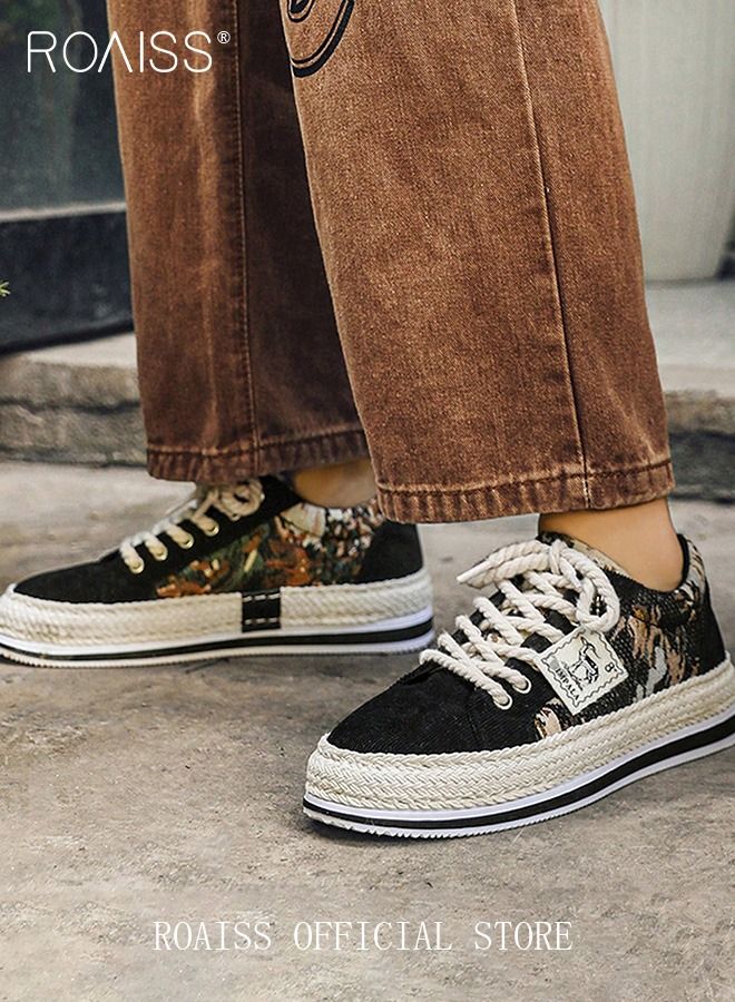 roaiss New Men Lace up Front Colorblock Sneakers Sport Outdoor Canvas Skate Shoes INS Trendy Casual Lightweight Comfy Men's Walking Shoes for Young Men Teenagers Spring and Summer  - Image 2