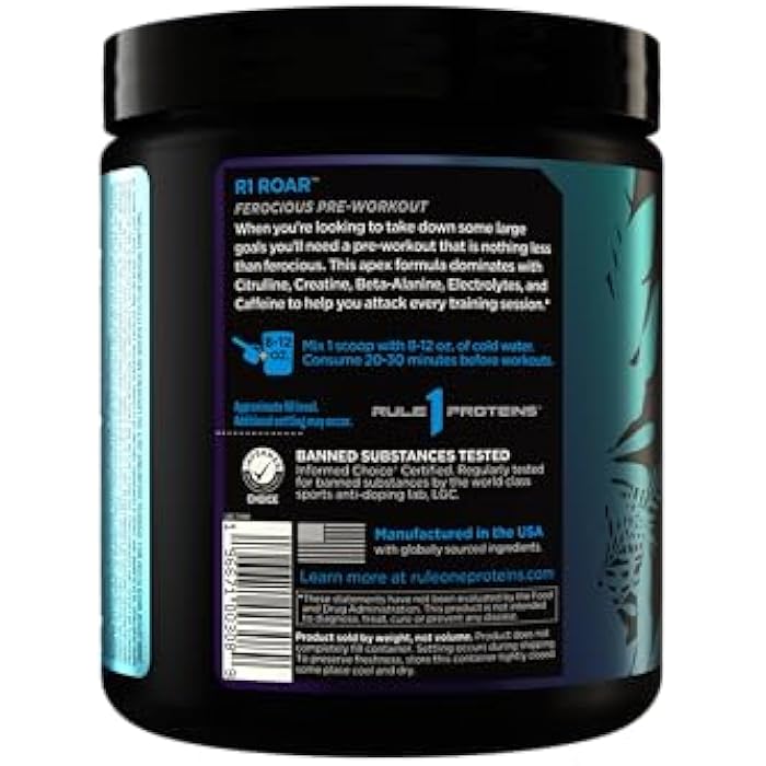 Rule 1 Proteins Rule 1 R1 Roar - Pre-Workout Powder with Creatine, Beta-Alanine, Citrulline, Electrolytes & Caffeine (30 Servings, Blue Razz) - Image 3