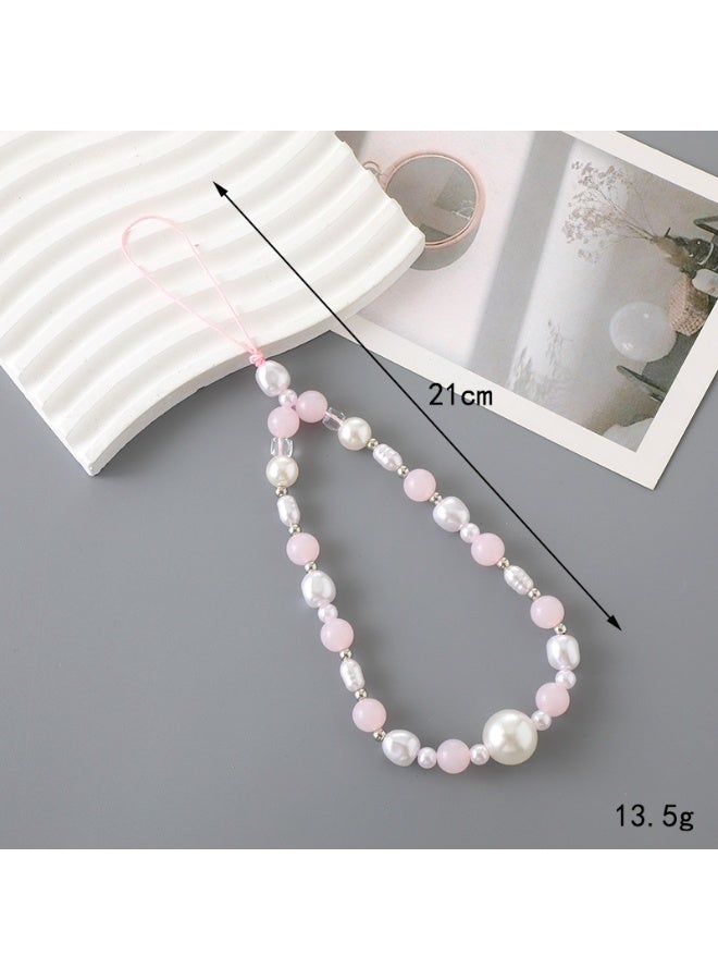 NIBEMINENT Beaded Phone Lanyard, Anti Lost Removable Wrist Strap,K3307 Pink BeadsBracelet Pendant, Phone Keychain Lanyard