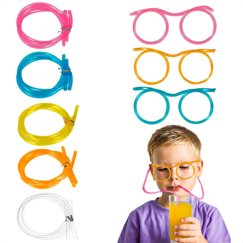 5Pcs Silly Straws Glasses  Set of 5 Plastic Straw Glasses Easy to Use and Clean FoodSafe Material and Adjustable Length Reusable Straw for Birthdays Celebrations and Parties