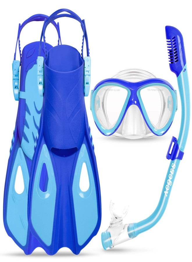 ACQCES Kids Mask Fins Snorkel Set, Dry Top Snorkeling Gear for Kids Youth Boys Girls Junior Age 5-15 - Image 1