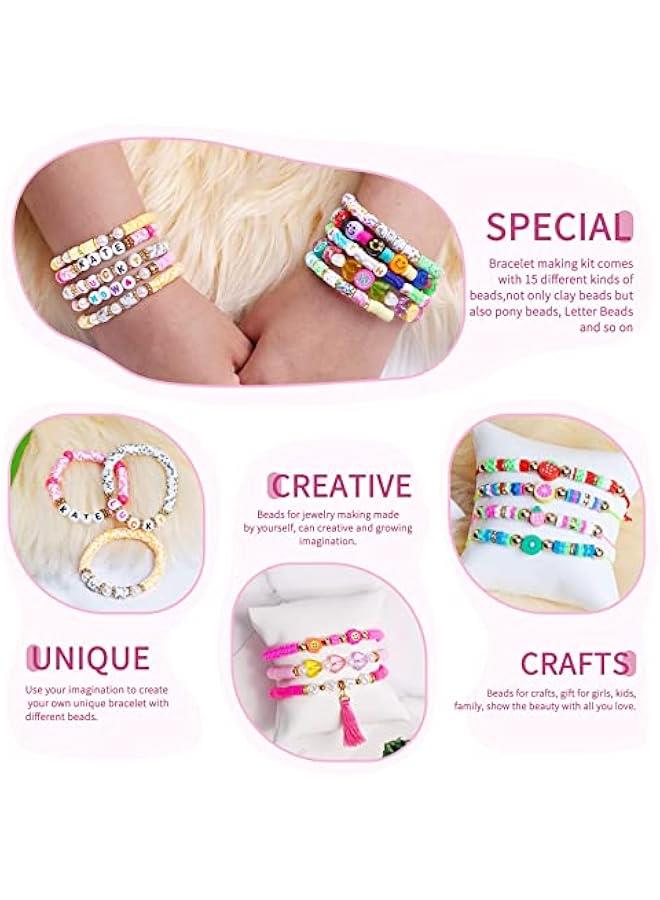 FYLX Create stylish jewelry with 6500 s of clay and pony beads in this bracelet making kit for girls Perfect for arts and crafts  each kit includes polymer clay beads and letter beads for personalized br - Image 4