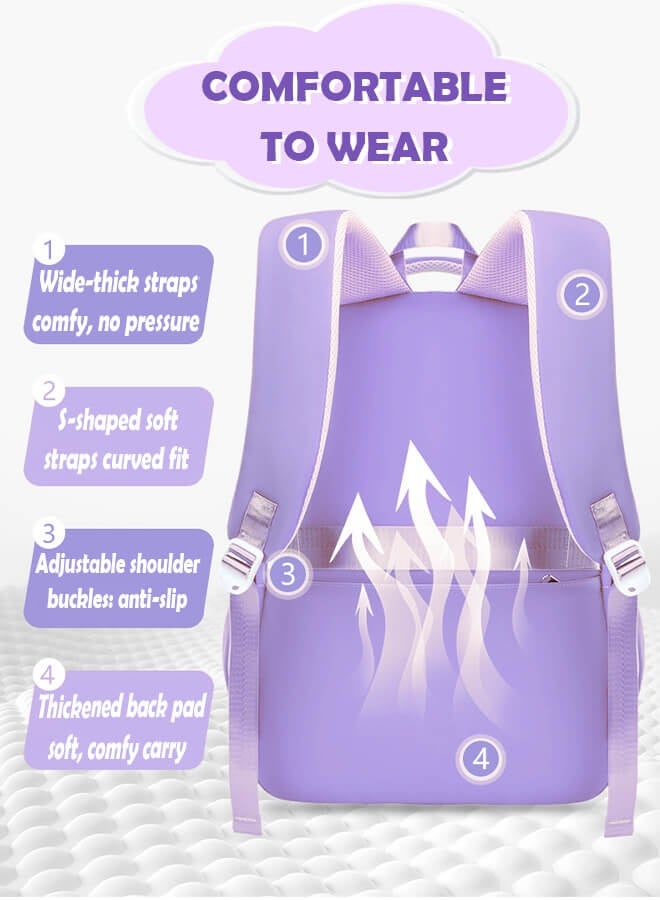 بليزار حقيبة ظهر مدرسية للأولاد والبنات، حقائب مدرسية كبيرة للأطفال عالية السعة، حقيبة ظهر للطلاب للمدرسة والسفر والروضة، مثالية للأعمار 6-12 سنة، متينة ومقاومة للماء، باللون البنفسجي - Image 3