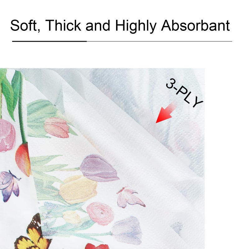YOCHANDA 100 Pack Tulip Floral Cocktail Napkins  Floral Paper Napkins Decorative Spring Flowers Napkins for Bathroom Toilet Powder Room Holiday Wedding Bridal Shower (Inches  5 * 5) - Image 3