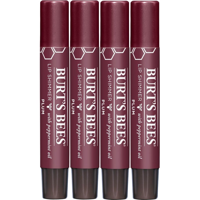 Burt's Bees Burts Bees Shimmer Lip Tint Valentines Day Gifts Tinted Lip Balm Stick Moisturizing for All Day Hydration with Natural Glowy Pigmented Finish  Buildable Color Plum 4Pack