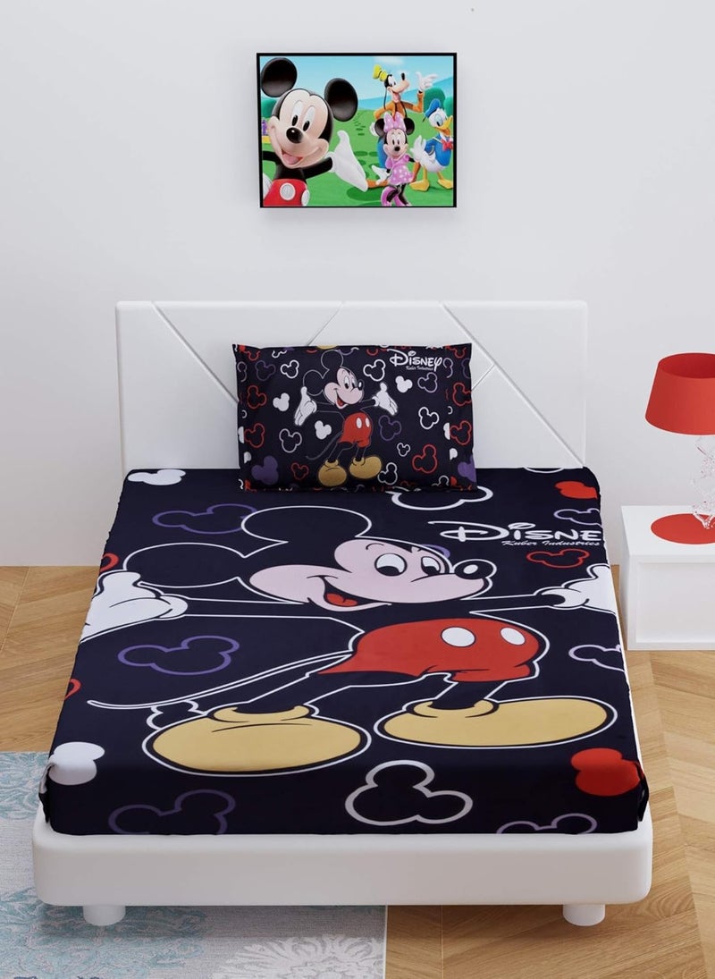 Kuber Industries Kuber Industries Disney Mickey Print Silk Special Long Crush Single Bedsheet with 1 Pillow Cover (Black)-KUBMART010146  - Image 3
