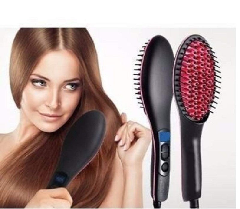 Moxtiza Womens Electric Comb Brush Ceramic Fast Hair Straightener Straightening Brush with LCD Screen Temperature Control DisplayHair Straightener For Womenhair straightener tool Black - Image 1