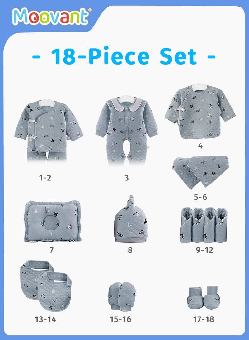 موفانت مجموعة هدايا مكونة من 18 قطعة من مستلزمات الأطفال حديثي الولادة، مجموعة ملابس أطفال من القطن الخالص، هدية لحديثي الولادة في اكتمال القمر 100 يوم، صندوق هدايا ملابس نمو حديثي الولادة - Image 2