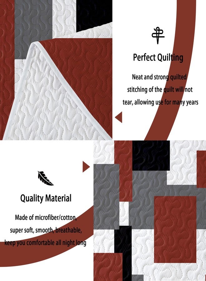 Tyrot Burnt Orange Quilt Set King Size Patchwork Quilt Bedding Set with 2 Pillow Shams - Image 4