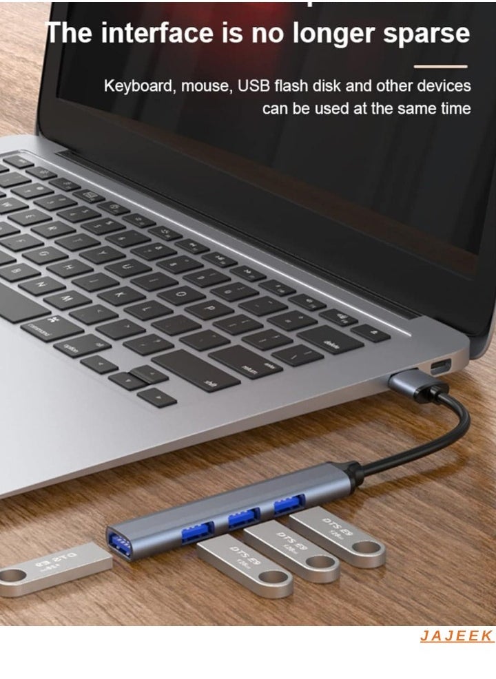 JAJEEK Ultra Slim USB 3.0 Hub with 4 Ports for Laptop, Notebook, PC, Mouse, Keyboard – High-Speed Data Transfer, Compact Design, Silver  - Image 2