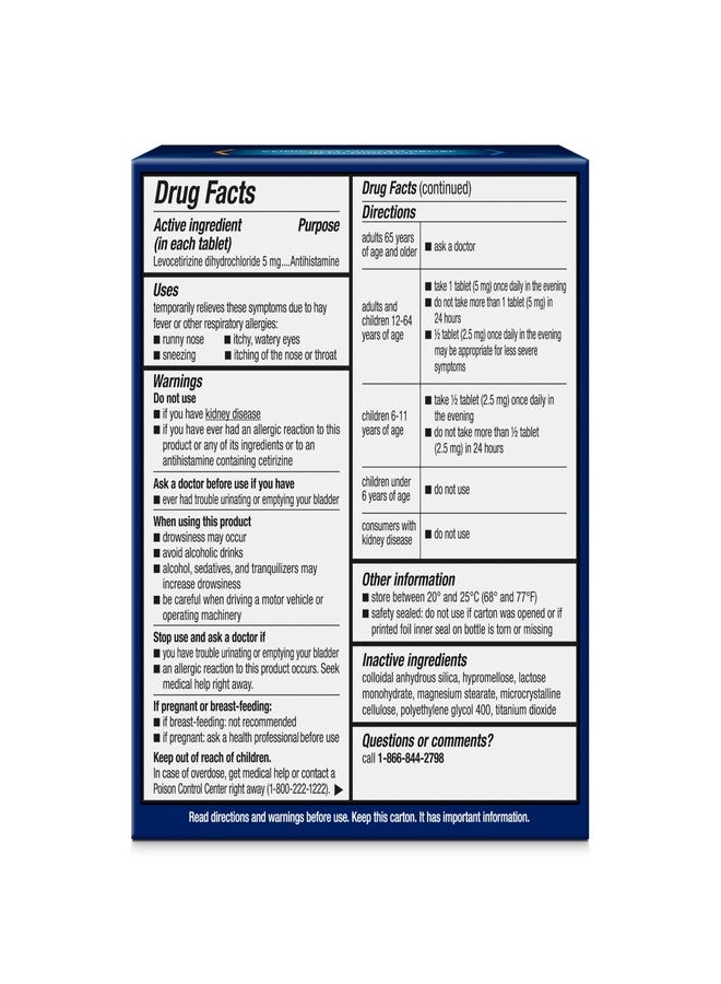 Xyzal 24 Hour Allergy Relief Medicine, Original Prescription Strength Antihistamine, Levocetirizine Dihydrochloride Tablets, 5 mg, 60 Count - Image 2