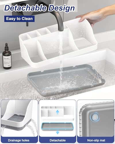 Homtalker Bathroom Counter Organizer and Storage with 2 Pack Qtip Holder Dispenser, 7 Slots Detachable Toothbrush Holders for Bathrooms, Anti-Slip Electric Toothbrush and Toothpaste Holder Countertop - Image 3