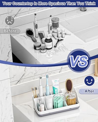 Homtalker Bathroom Counter Organizer and Storage with 2 Pack Qtip Holder Dispenser, 7 Slots Detachable Toothbrush Holders for Bathrooms, Anti-Slip Electric Toothbrush and Toothpaste Holder Countertop - Image 4