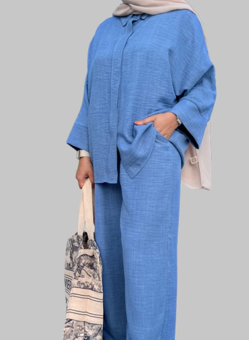 Bond Blue Loris Melange Shirt & Pants Co-Ord Set