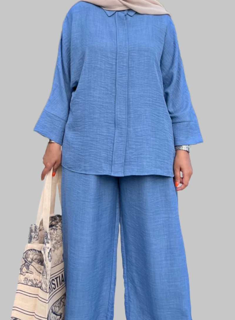 Bond Blue Loris Melange Shirt & Pants Co-Ord Set