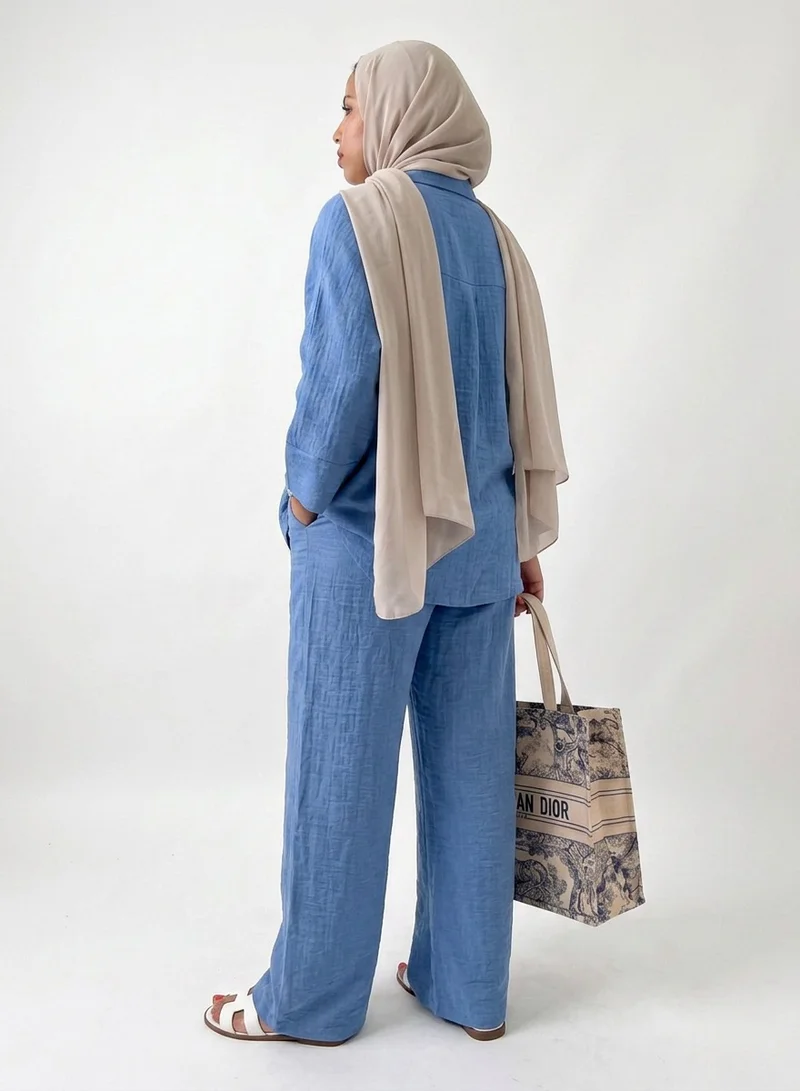 Bond Blue Loris Melange Shirt & Pants Co-Ord Set