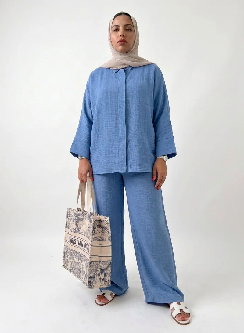 Bond Blue Blue Loris Melange Shirt & Pants Co-Ord Set for Women | Best Price UAE