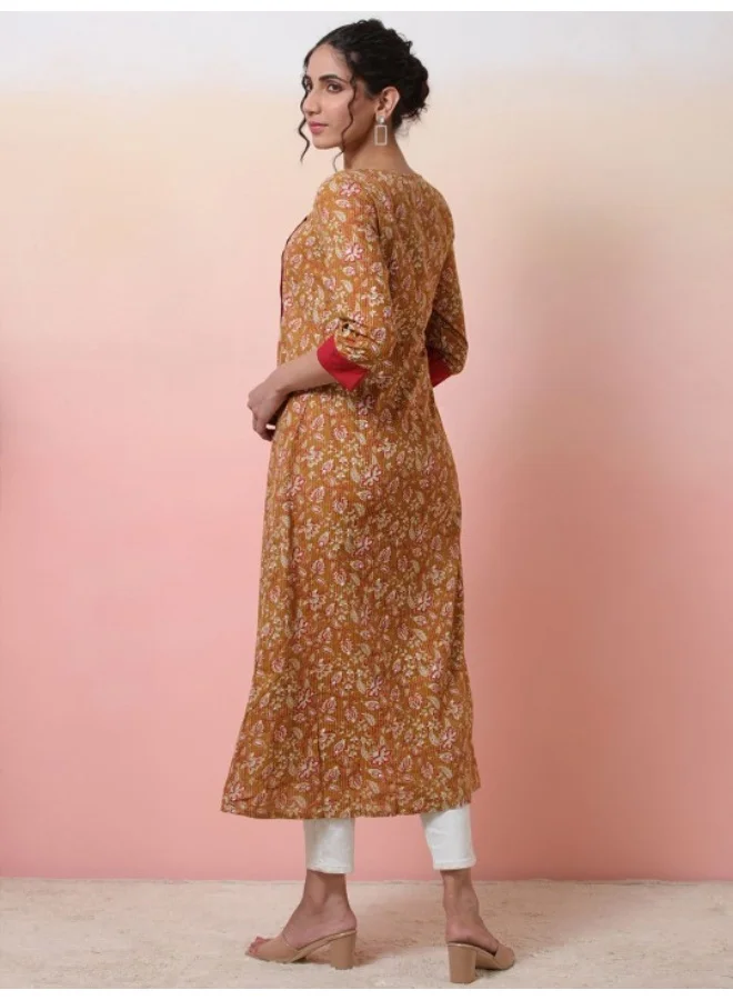 AKS Mustard A-Line Button Down Kantha Kurta