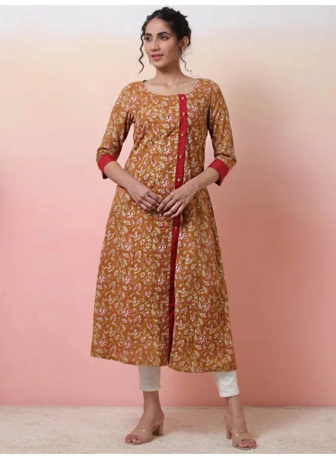 AKS Mustard A-Line Button Down Kantha Kurta