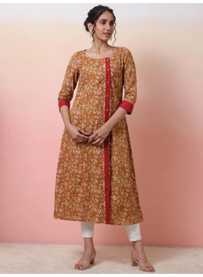 AKS Mustard A-Line Button Down Kantha Kurta