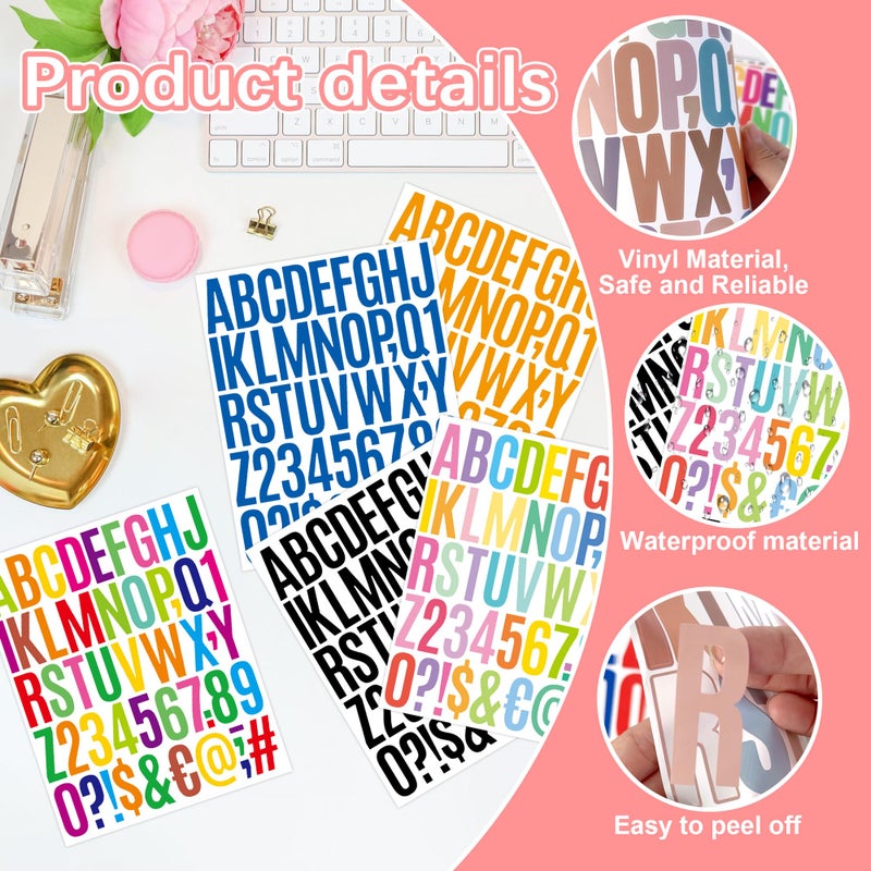 Metsyth Letter Stickers 15 Sheets 750 PCS Alphabet Number Stickers 2 Inch Vinyl Self Adhesive Stick on Letters for Water Bottles Scrapbooking Cup Mailbox Crafts Bulletin Board Classroom Decor(Multicolor) - Image 4