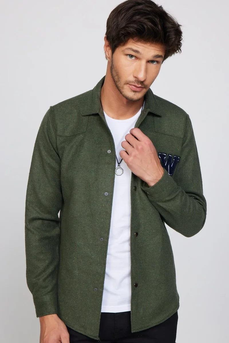 Tudors Men's Slim Fit Slim Fit Long Sleeve Cotton Plain Winter Lumberjack Khaki Shirt