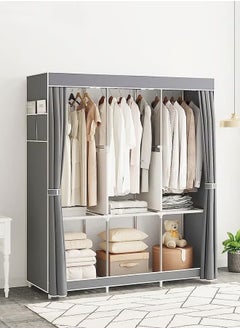 Wardrobe Storage Closet Fabric Clothes Organizer with Side Pockets Zipper and Hanging Rail Foldable Non-woven Textile Storage Clothing Rack Grey - pzsku/Z147B335559EB04635C80Z/45/_/1721720717/a756a692-8930-4425-91c8-338fe0bdb86e