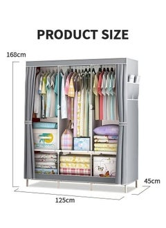 Wardrobe Storage Closet Fabric Clothes Organizer with Side Pockets Zipper and Hanging Rail Foldable Non-woven Textile Storage Clothing Rack Grey - pzsku/Z147B335559EB04635C80Z/45/_/1721720728/660874db-61d9-4850-94b0-c6f5858c440d