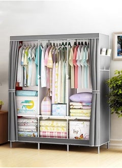 Wardrobe Storage Closet Fabric Clothes Organizer with Side Pockets Zipper and Hanging Rail Foldable Non-woven Textile Storage Clothing Rack Grey - pzsku/Z147B335559EB04635C80Z/45/_/1721720758/2844c754-9040-46ec-af45-7ae6c79b4ff5