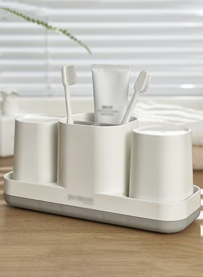 DUNISO Toothbrush Holder For Bathroom，Toothbrush Storage Set，Bathroom Organizer Storage Set ，With 5 Compartments And 2 Toothbrush Cups，No Need To Drill Holes, Suitable For Family Bathrooms, Dormitories - Image 1