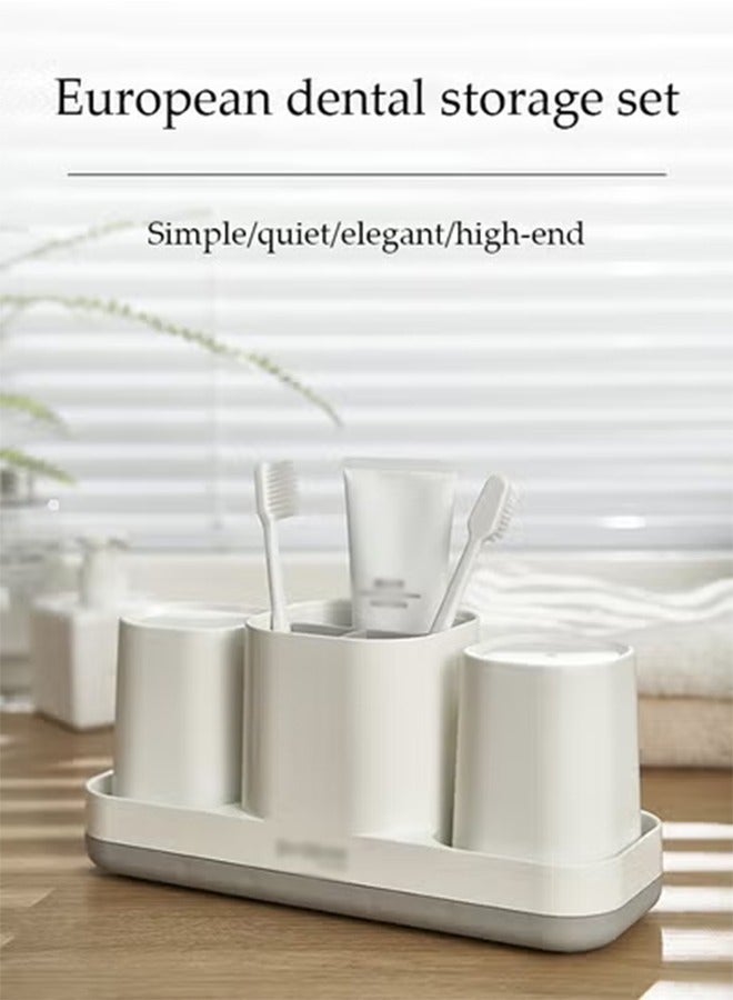 DUNISO Toothbrush Holder For Bathroom，Toothbrush Storage Set，Bathroom Organizer Storage Set ，With 5 Compartments And 2 Toothbrush Cups，No Need To Drill Holes, Suitable For Family Bathrooms, Dormitories - Image 3