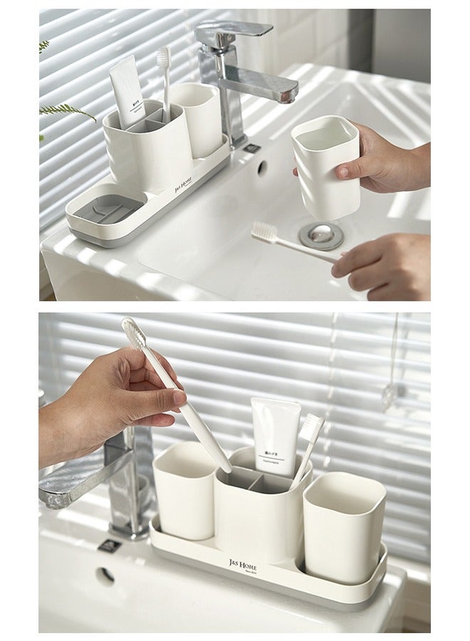 Toothbrush Holder For Bathroom，Toothbrush Storage Set，Bathroom Organizer Storage Set ，With 5 Compartments And 2 Toothbrush Cups，No Need To Drill Holes, Suitable For Family Bathrooms, Dormitories