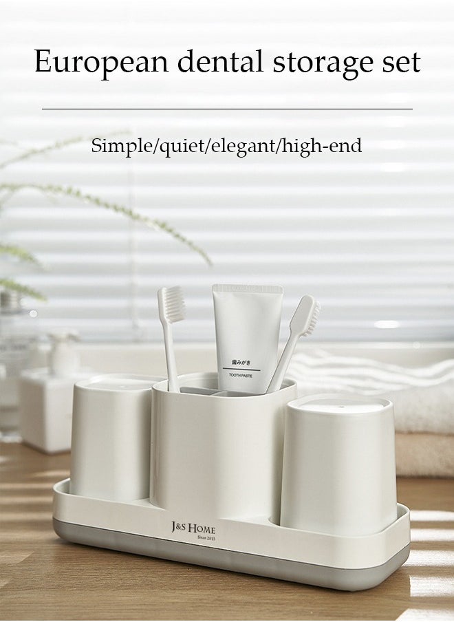 DUNISO Toothbrush Holder For Bathroom，Toothbrush Storage Set，Bathroom Organizer Storage Set ，With 5 Compartments And 2 Toothbrush Cups，No Need To Drill Holes, Suitable For Family Bathrooms, Dormitories  - Image 3
