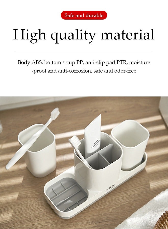 Toothbrush Holder For Bathroom，Toothbrush Storage Set，Bathroom Organizer Storage Set ，With 5 Compartments And 2 Toothbrush Cups，No Need To Drill Holes, Suitable For Family Bathrooms, Dormitories