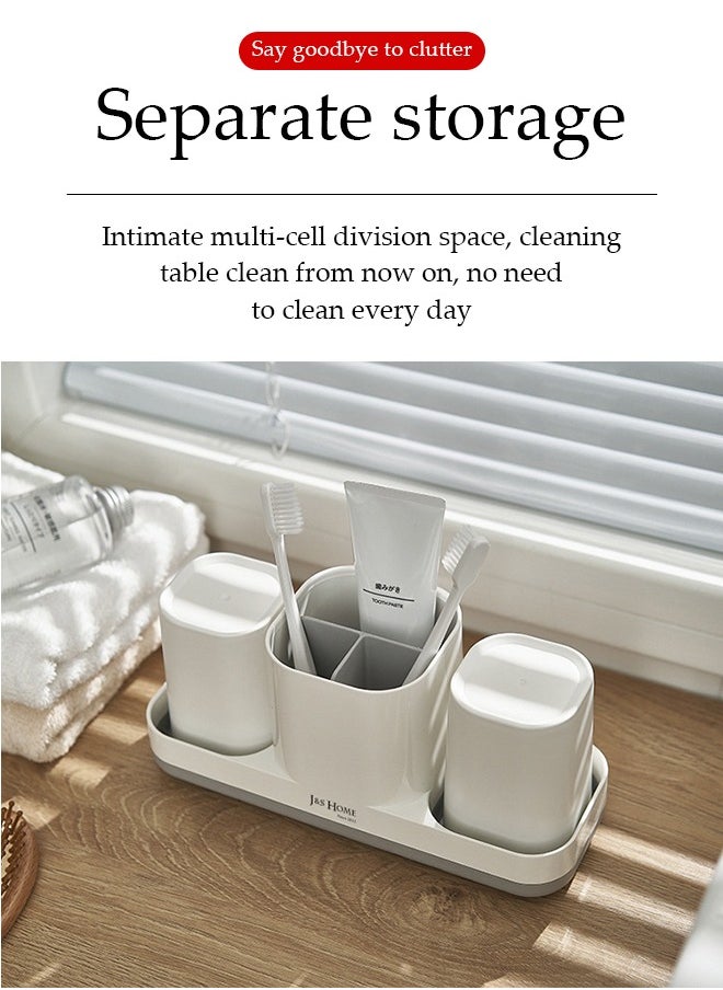 DUNISO Toothbrush Holder For Bathroom，Toothbrush Storage Set，Bathroom Organizer Storage Set ，With 5 Compartments And 2 Toothbrush Cups，No Need To Drill Holes, Suitable For Family Bathrooms, Dormitories  - Image 4