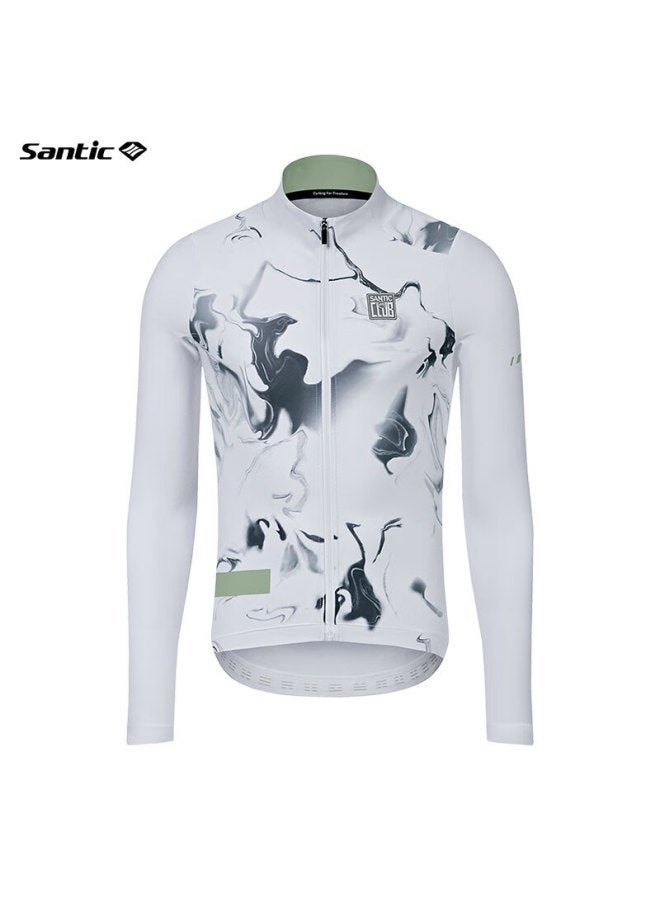 Sendik Santic Men's Autumn And Winter Fleece Road Cycling Jersey - Gret White 3XL - Image 1