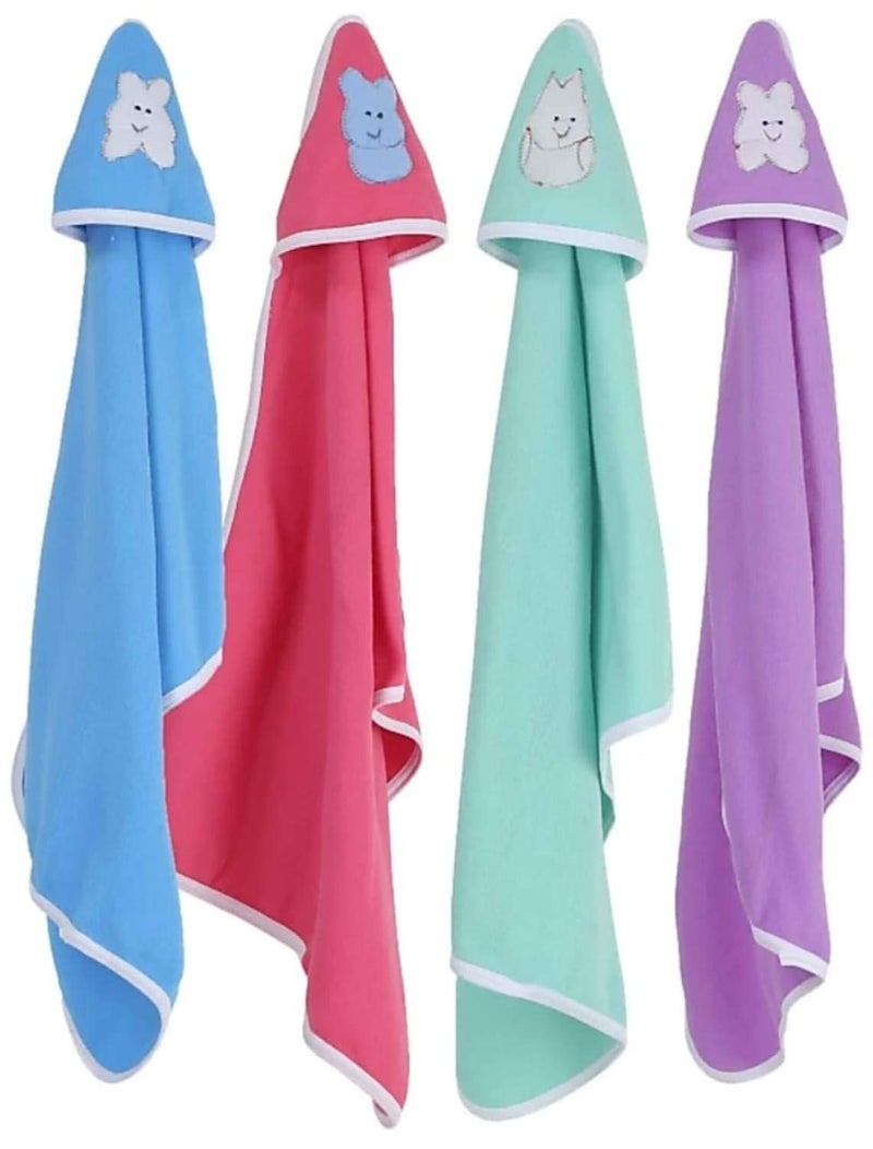 BRANDONN Supersoft Fleece Hooded Blanket Cum Wrapper for Babies (0-3 Months, Blue, Green, Purple) - Pack of 4 - Image 1