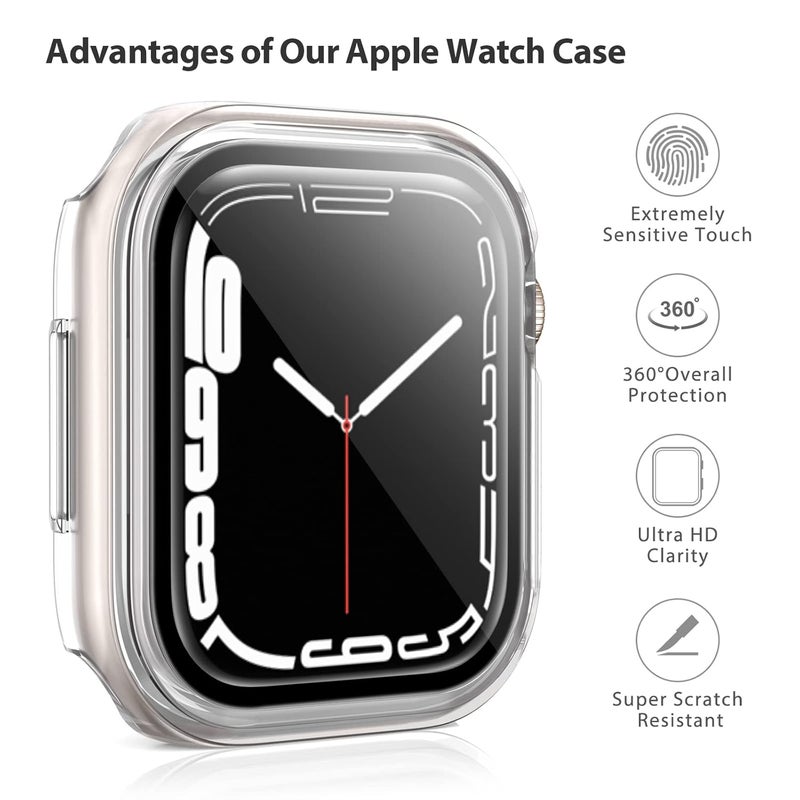 Meliya Mugust 3-Pack Hard PC Case Compatible with Apple Watch Series 9 Series 8 Series 7 41mm Full Protective Case with Tempered Glass Screen Protector for Apple Watch 41mm, Rose Gold/Starlight/Clear - Image 3