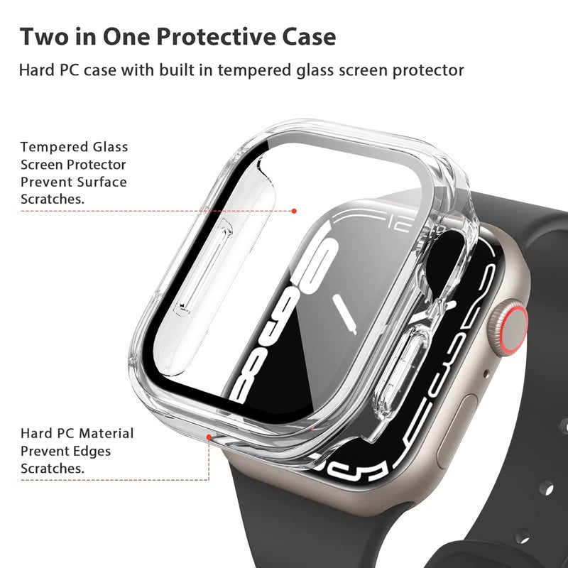 Meliya Mugust 3-Pack Hard PC Case Compatible with Apple Watch Series 9 Series 8 Series 7 41mm Full Protective Case with Tempered Glass Screen Protector for Apple Watch 41mm, Rose Gold/Starlight/Clear - Image 2