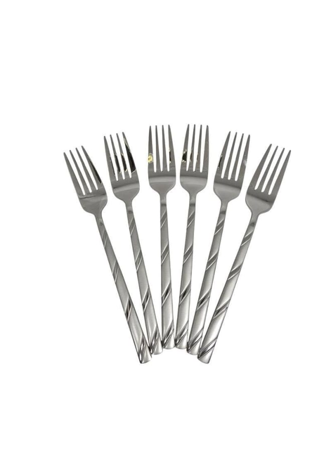 شوَك عشاء من الستانلس ستيل، حجم كبير، تصميم بمقبض حلزوني، طقم مكون من 6 قطع. - Image 1