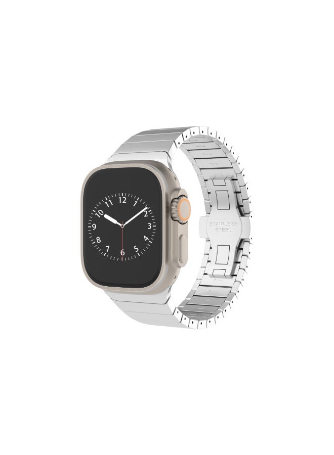 Stainless Steel Band Compatible with Apple Watch Band Ultra 3/2/1 Band 49mm and Apple Watch Band Series 11 46mm 45mm 44mm 42mm, Solid Metal Strap Adjustable Bands with Folding Clasp for iWatch 3 2 1/Series11 10 9 8 7 6 5 4 SE SE2 Men Women Silver - Image 1