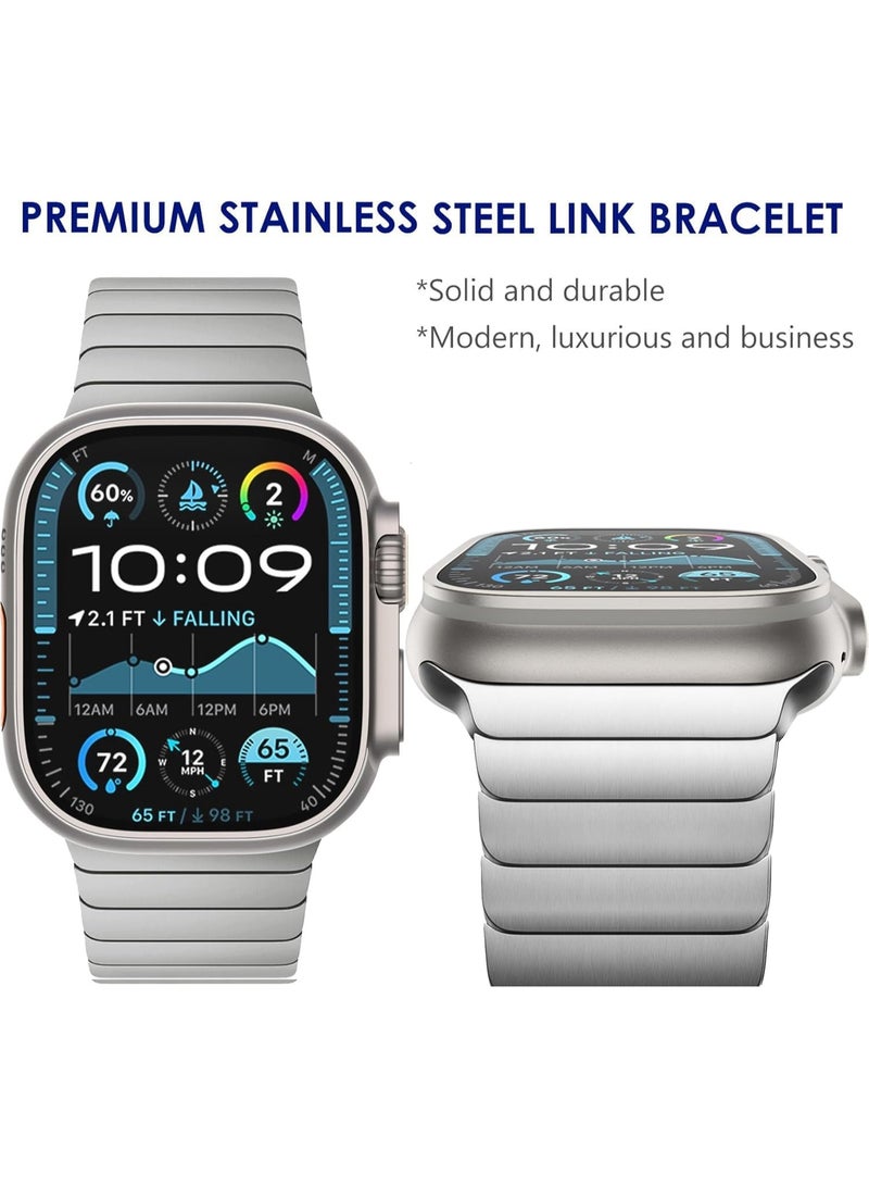 Stainless Steel Band Compatible with Apple Watch Band Ultra 3/2/1 Band 49mm and Apple Watch Band Series 11 46mm 45mm 44mm 42mm, Solid Metal Strap Adjustable Bands with Folding Clasp for iWatch 3 2 1/Series11 10 9 8 7 6 5 4 SE SE2 Men Women Silver - Image 2