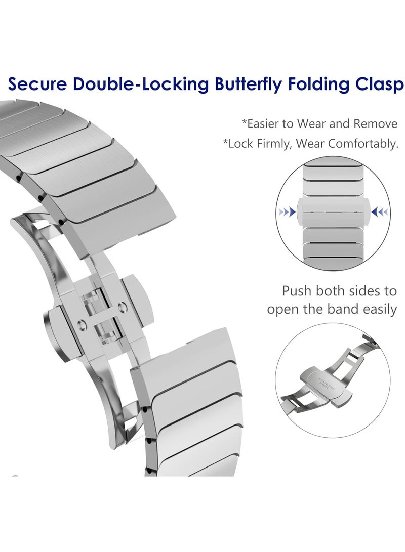 Stainless Steel Band Compatible with Apple Watch Band Ultra 3/2/1 Band 49mm and Apple Watch Band Series 11 46mm 45mm 44mm 42mm, Solid Metal Strap Adjustable Bands with Folding Clasp for iWatch 3 2 1/Series11 10 9 8 7 6 5 4 SE SE2 Men Women Silver - Image 3