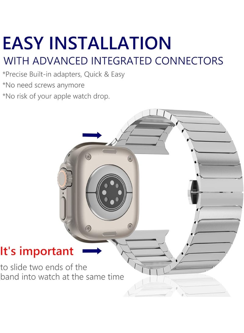 Stainless Steel Band Compatible with Apple Watch Band Ultra 3/2/1 Band 49mm and Apple Watch Band Series 11 46mm 45mm 44mm 42mm, Solid Metal Strap Adjustable Bands with Folding Clasp for iWatch 3 2 1/Series11 10 9 8 7 6 5 4 SE SE2 Men Women Silver - Image 4
