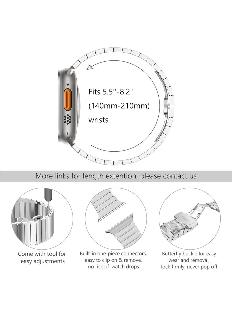 Stainless Steel Band Compatible with Apple Watch Band Ultra 3/2/1 Band 49mm and Apple Watch Band Series 11 46mm 45mm 44mm 42mm, Solid Metal Strap Adjustable Bands with Folding Clasp for iWatch 3 2 1/Series11 10 9 8 7 6 5 4 SE SE2 Men Women Silver - Image 5