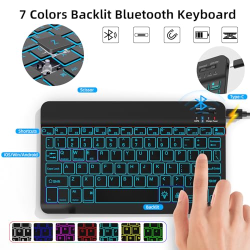 JUQITECH Backlit Keyboard Case for Samsung Galaxy Tab S10 Lite S10 FE S9 FE 10.9 Inch S9 11 Inch, Detachable Slim Soft Tablet Multi-Angle Stand Smart Cover Case with Keyboard Support S Pen Holder - Image 5